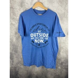 Columbia Mens Blue Graphic T-Shirt Get Outside Have Some Fun Large Short Sleeve